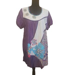 Sacred Threads Dress Women's Size Medium Purple Boho Short Sleeve Floral New